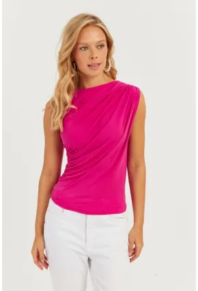 Kadın Fuşya Büzgülü Bluz YZ625