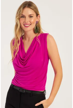 Kadın Fuşya Degaje Yaka Bluz YZ1020