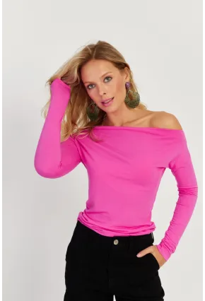 Kadın Fuşya Kayık Yaka Bluz LPP1254