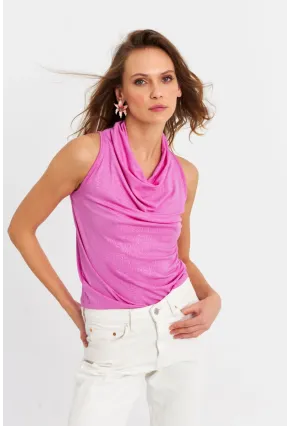 Kadın Fuşya Sırt Pencereli Desenli Bluz LPP1021