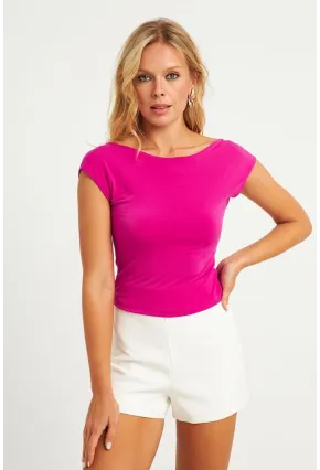 Kadın Fuşya Sırtı Açık Bluz YZ1080