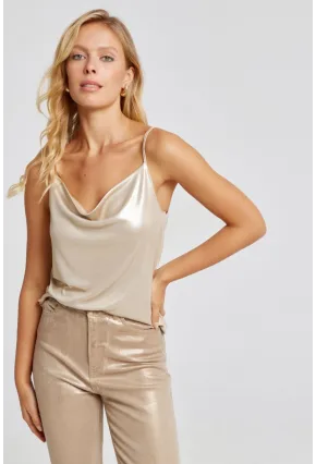 Kadın Gold Rengi Degaje Yaka Lurex Bluz LPP1250