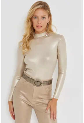 Kadın Gold Rengi Parlak Bluz LPP1245