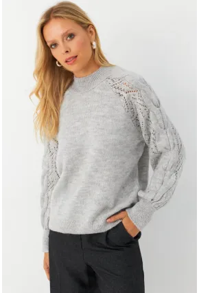 Kadın Gri Ajurlu Triko Kazak MAYD17