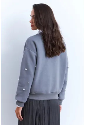 Kadın Gri Aksesuarlı Sweatshirt PP6451