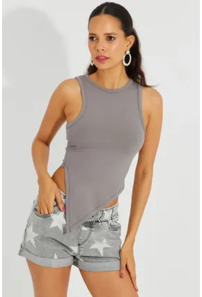 Kadın Gri Asimetrik Bluz B2734