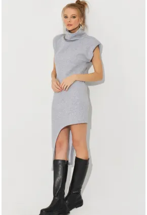 Kadın Gri Asimetrik Midi Elbise SF2196