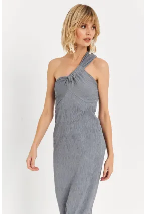 Kadın Gri Asimetrik Yaka Maxi Elbise NH25455