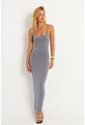 Kadın Gri Ayarlanabilir Askılı Maxi Elbise MEN2004