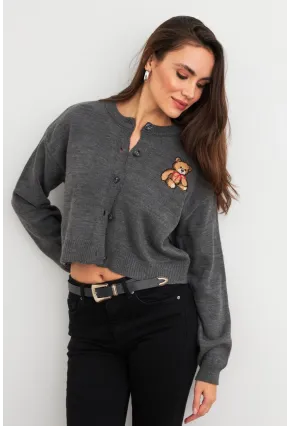 Kadın Gri Ayıcıklı Hırka TEM99