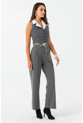 Kadın Gri Beli Bağlamalı Palazzo Pantolon ELA3972