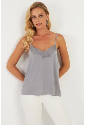 Kadın Gri Dantelli Atlet AYD353