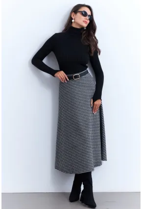 Kadın Gri Desenli Çan Etek MLON3007