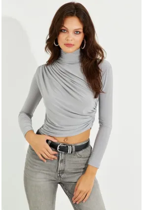 Kadın Gri Drapeli Bluz LPP1226