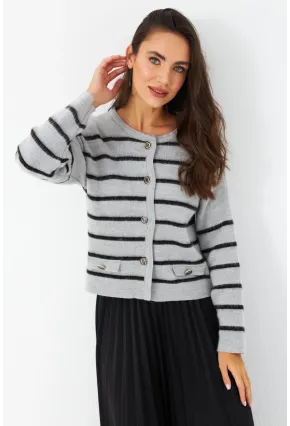 Kadın Gri Düğme Detaylı Hırka MCNG800