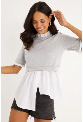 Kadın Gri İkili Asimetrik İki İplik Bluz B1454