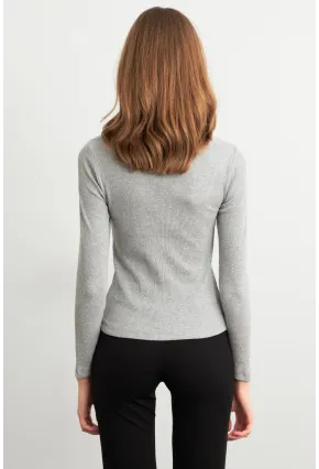 Kadın Gri Kare Yaka Kaşkorse Bluz GA101