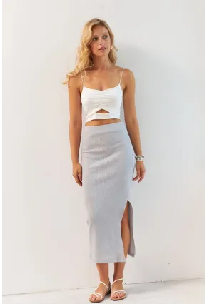 Kadın Gri Kaşkorse Midi Etek XL2034