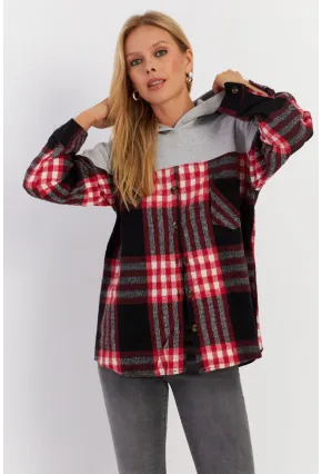 Kadın Gri Kontrast Düğmeli Sweatshirt YLE004