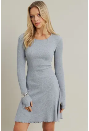 Kadın Gri Melanj Bağlamalı Kaşkorse Mini Elbise FRY2175