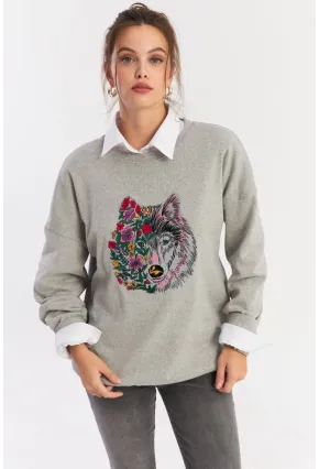 Kadın Gri Nakışlı Sweatshirt YLE20