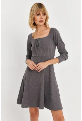 Kadın Gri Önü Bağlamalı Mini Elbise TF59