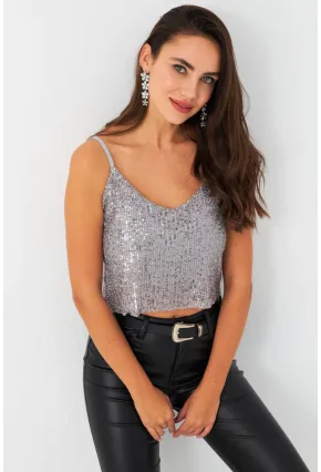 Kadın Gri Payetli Büstiyer SHR10