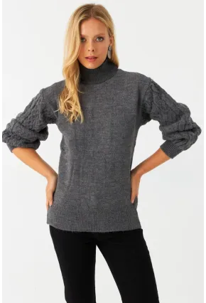 Kadın Gri Pencereli Kazak SE3