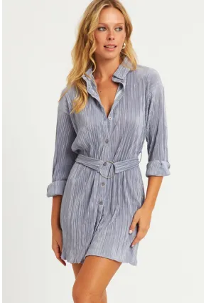 Kadın Gri Piliseli Kemerli Mini Elbise TW70124-90