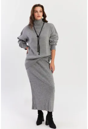 Kadın Gri Plili Alt Üst Triko Takım SF2554