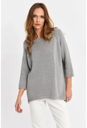 Kadın Gri Sırtı Damla Triko Bluz YV267