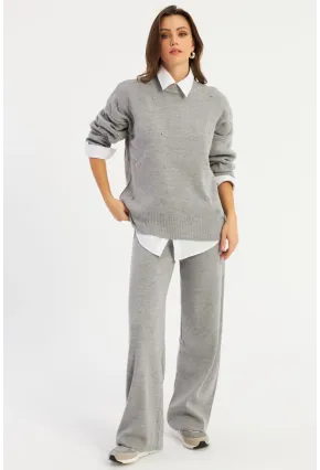 Kadın Gri Taşlı Alt Üst Takım MYİL10