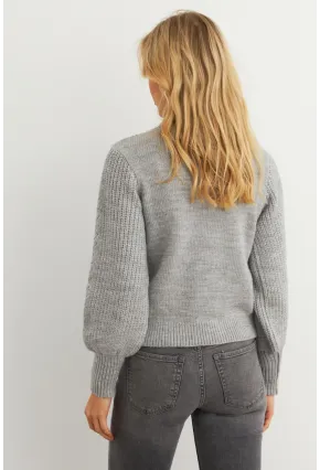 Kadın Gri Triko Kazak MAYD18