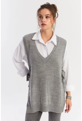 Kadın Gri Triko Süveter YV103