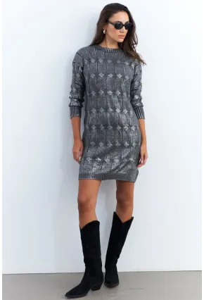 Kadın Gri Varaklı Triko Midi Elbise NAR446