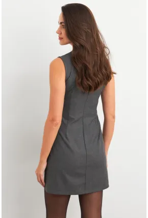 Kadın Gri Yandan Fermuarlı  Basic Midi Elbise ELA6821