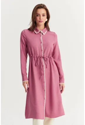 Kadın Gül Kurusu Garnili Gömlek Midi Elbise MASF10