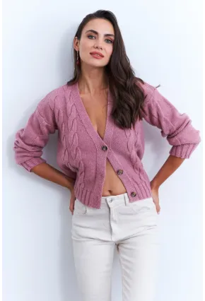 Kadın Gül Kurusu Saç Örgülü Hırka YV295