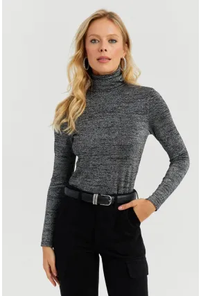 Kadın Gümüş Rengi Simli Balıkçı Bluz RX435