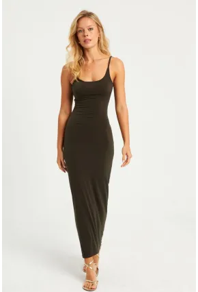 Kadın Haki Ayarlanabilir Askılı Maxi Elbise MEN2004