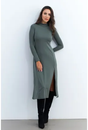 Kadın Haki Balıkçı Yaka Midi Elbise HOR15