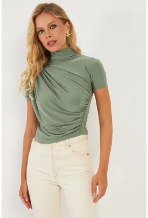Kadın Haki Büzgülü Bluz LPP1287