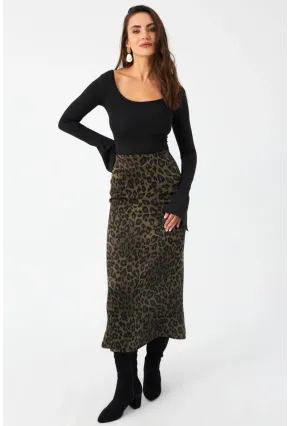 Kadın Haki Desenli Saten Etek CAR1060