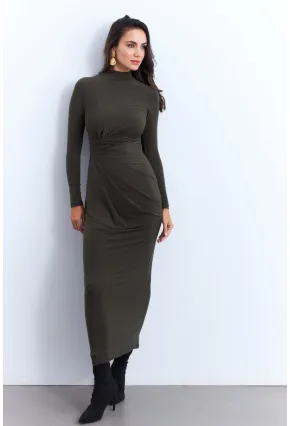 Kadın Haki Drapeli Maxi Elbise LİK12