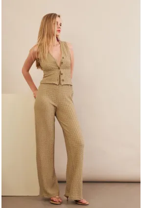 Kadın Haki Gofre Yelek Pantalon Takım FLU330