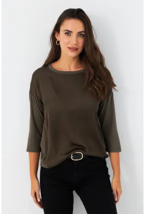 Kadın Haki Önü Saten Bluz MAYD16
