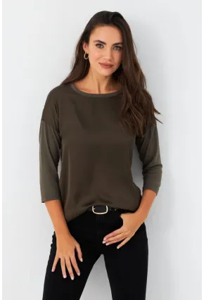 Kadın Haki Önü Saten Bluz MAYD16