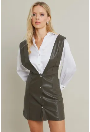 Kadın Haki Suni Deri Mini Elbise NH796