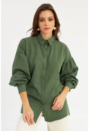 Kadın Haki Zımbalı Gömlek MASF08