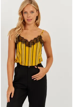 Kadın Hardal Dantelli Askılı Bluz AYD297